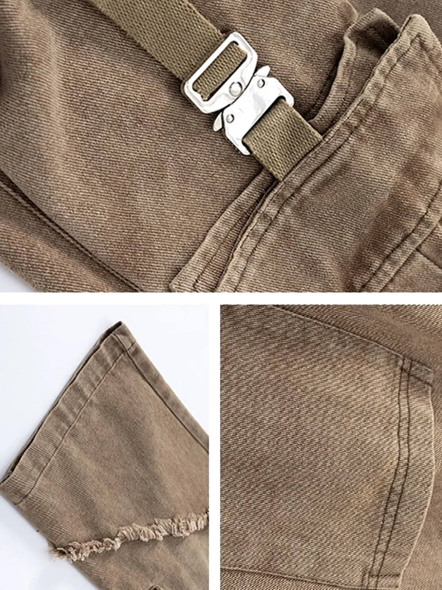 Drawstring Waist Denim Solid Color Star Worn Loose Jeans
