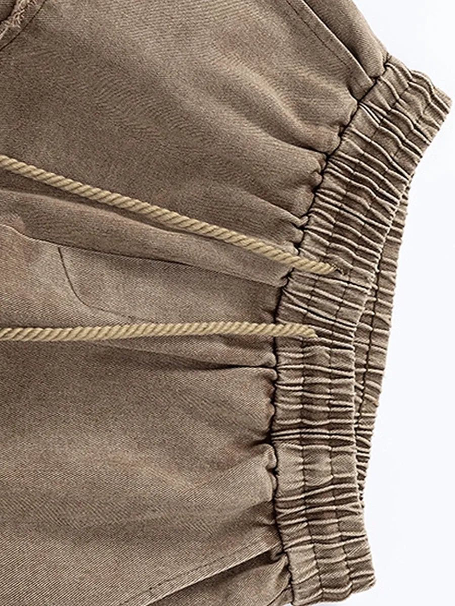 Drawstring Waist Denim Solid Color Star Worn Loose Jeans