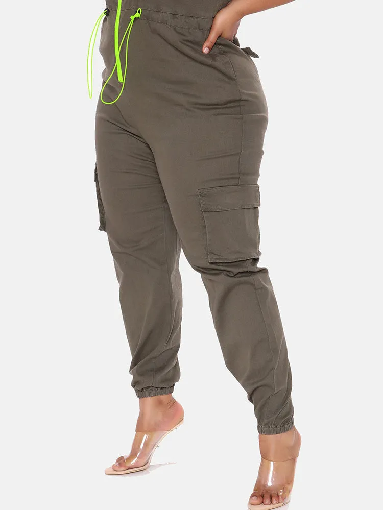 Drawstring Zipper Front Jumpsuit