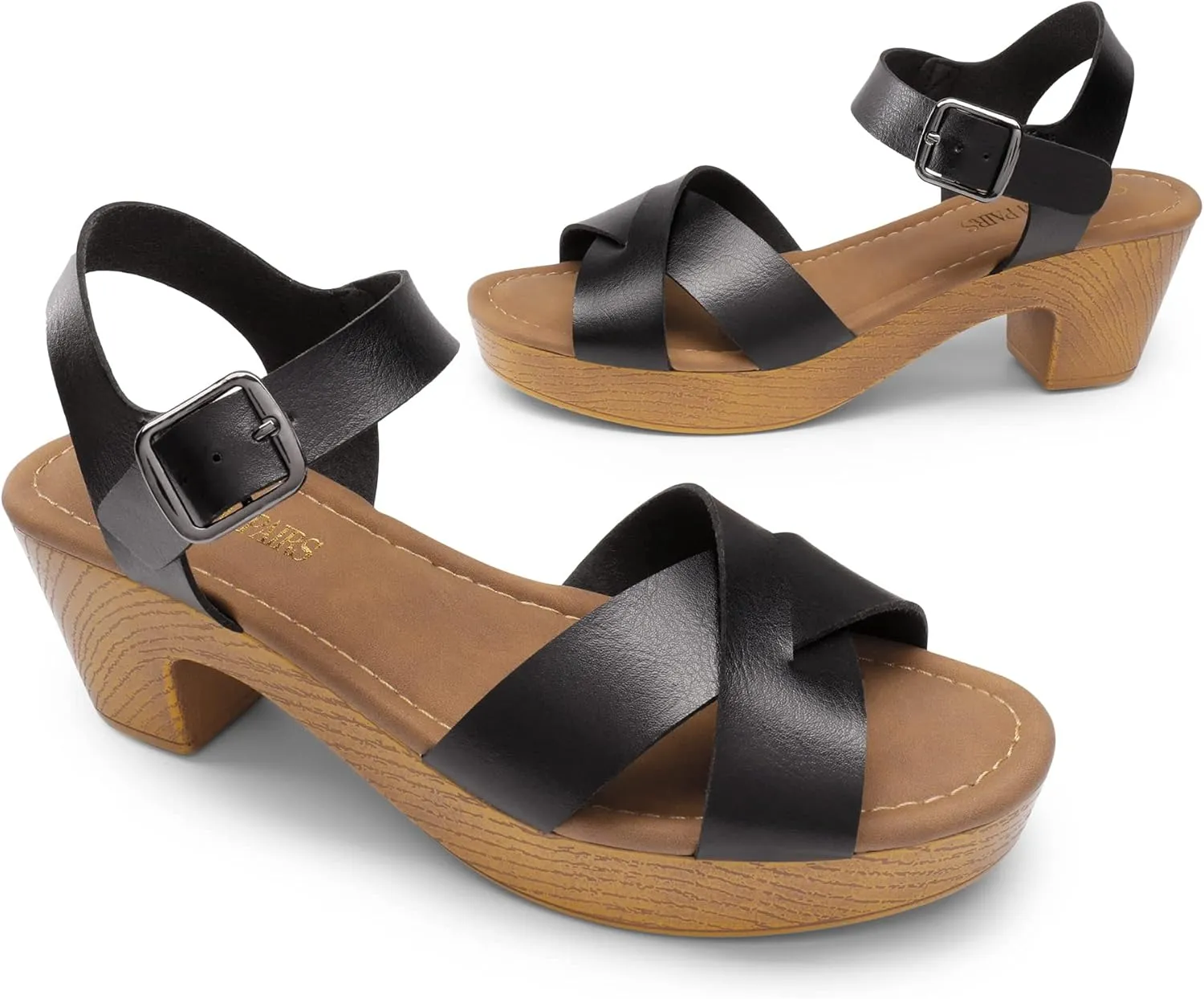 DREAM PAIRS Women's Platform Chunky Heels Faux Wood Block Heels Cute Open Toe Ankle Strap Crisscross Mid Heels Wedding Party Dance Pump Sandals Shoes