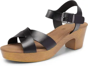 DREAM PAIRS Women's Platform Chunky Heels Faux Wood Block Heels Cute Open Toe Ankle Strap Crisscross Mid Heels Wedding Party Dance Pump Sandals Shoes