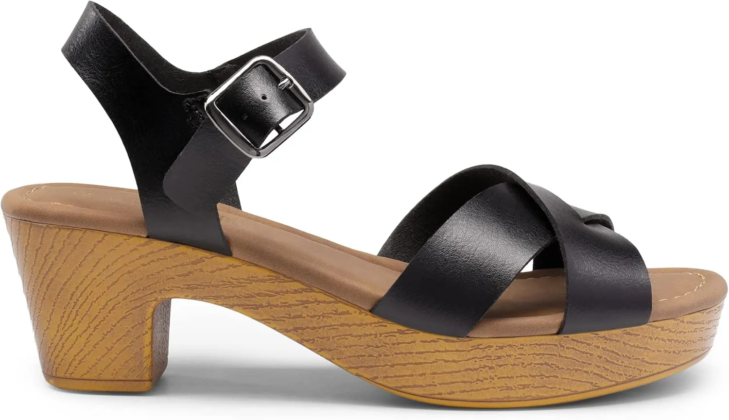 DREAM PAIRS Women's Platform Chunky Heels Faux Wood Block Heels Cute Open Toe Ankle Strap Crisscross Mid Heels Wedding Party Dance Pump Sandals Shoes