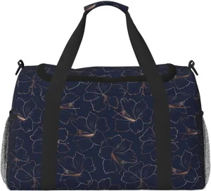 Duffle Bag for Travel, Copper-Gold Gloss Outline Lily Flower Weekender Overnight Duffel Bag, Carry On Bag Gym Bag for Women Men, Personal Item Travel Bag