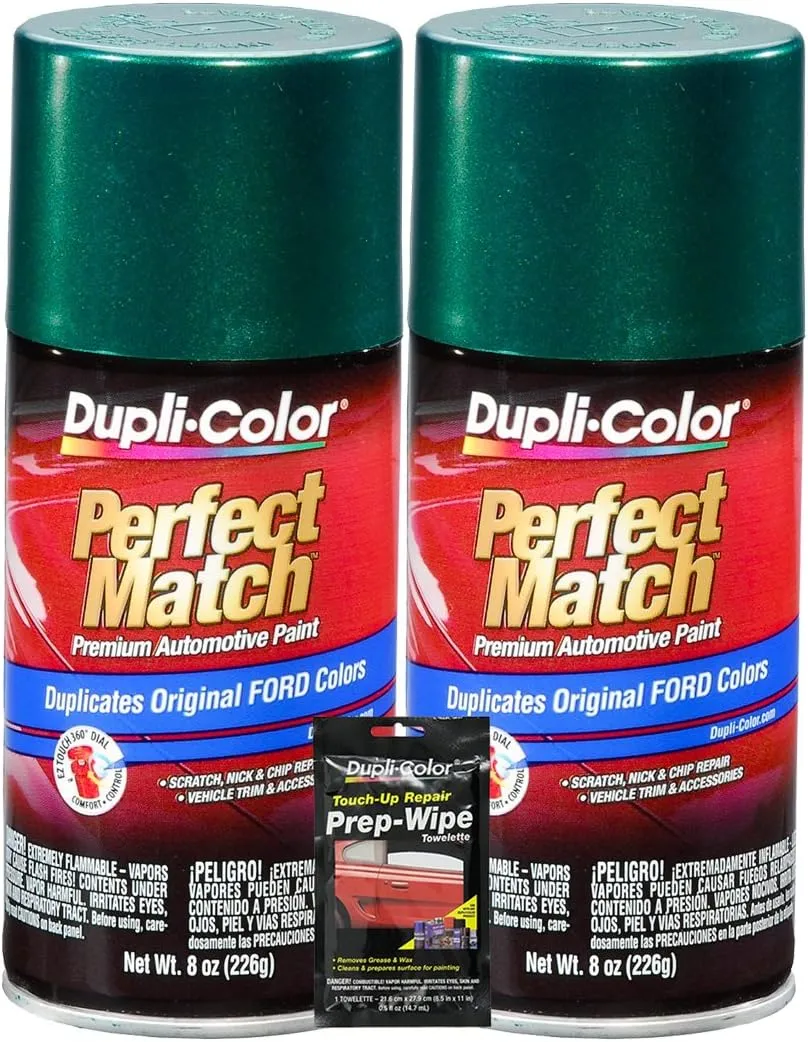Dupli-Color Amazon Green Metallic Exact-Match Automotive Paint for Ford Vehicles - 8 oz, Bundles with Prep Wipe (3 Items)