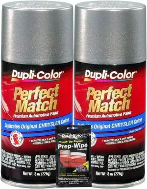 Dupli-Color Bright Platinum Metallic Perfect Match Automotive Paint for Chrysler Vehicles - 8 oz, Bundles with Prep Wipe (3 Items)