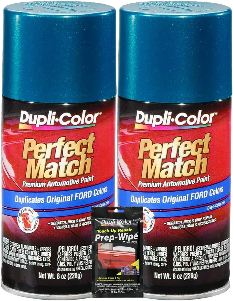 Dupli-Color Cayman Green Metallic Exact-Match Automotive Paint for Ford Vehicles - 8 oz, Bundles with Prep Wipe (3 Items)