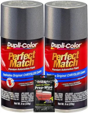Dupli-Color Charcoal Gray Metallic Perfect Match Automotive Paint for Chrysler Vehicles - 8 oz, Bundles with Prep Wipe (3 Items)