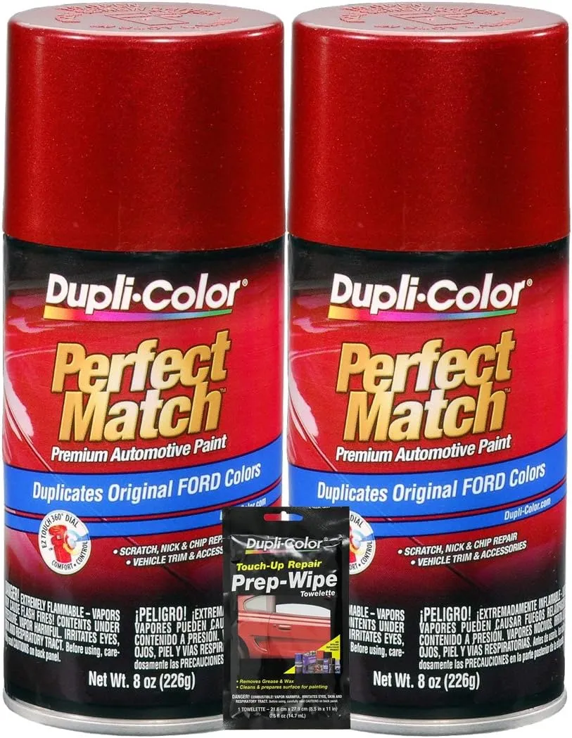 Dupli-Color Electric Currant Red Metallic Exact-Match Automotive Acrylic Paint for Ford Vehicles - 8 oz, Bundles with Prep Wipe (3 Items)