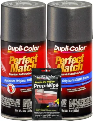 Dupli-Color Graphite Grey Metallic Exact-Match Automotive Paint For Honda Vehicles - 8 oz, Bundles with Prep Wipe (3 Items)