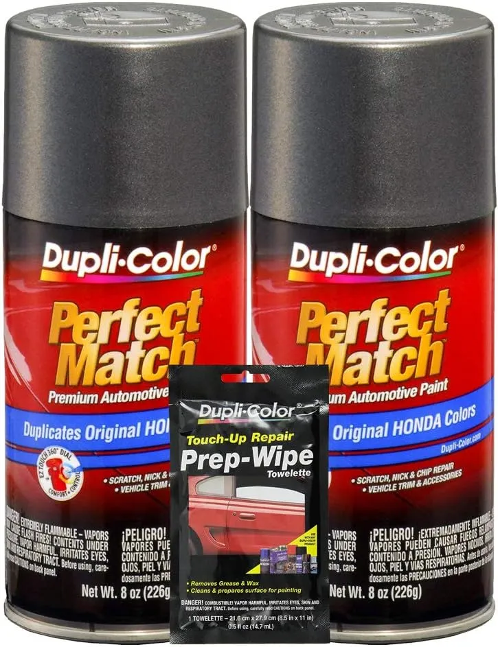 Dupli-Color Graphite Grey Metallic Exact-Match Automotive Paint For Honda Vehicles - 8 oz, Bundles with Prep Wipe (3 Items)
