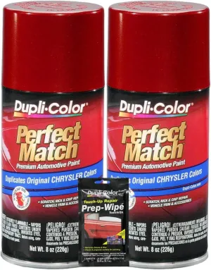 Dupli-Color Inferno Red Metallic Perfect Match Automotive Paint for Chrysler Vehicles - 8 oz, Bundles with Prep Wipe (3 Items)