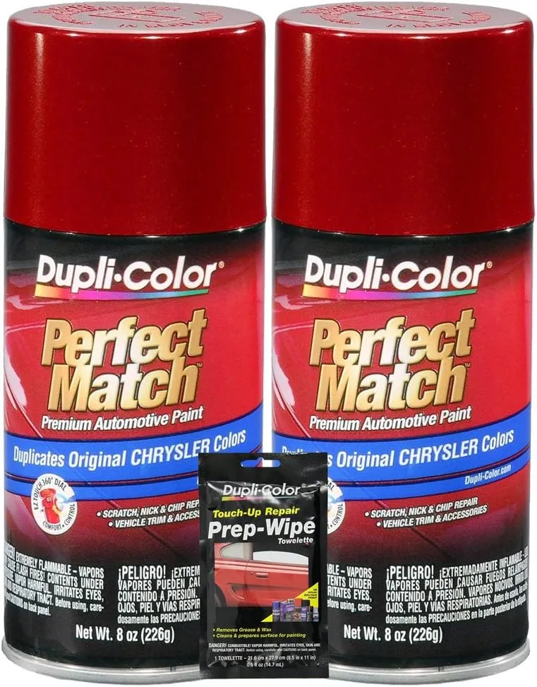 Dupli-Color Inferno Red Metallic Perfect Match Automotive Paint for Chrysler Vehicles - 8 oz, Bundles with Prep Wipe (3 Items)