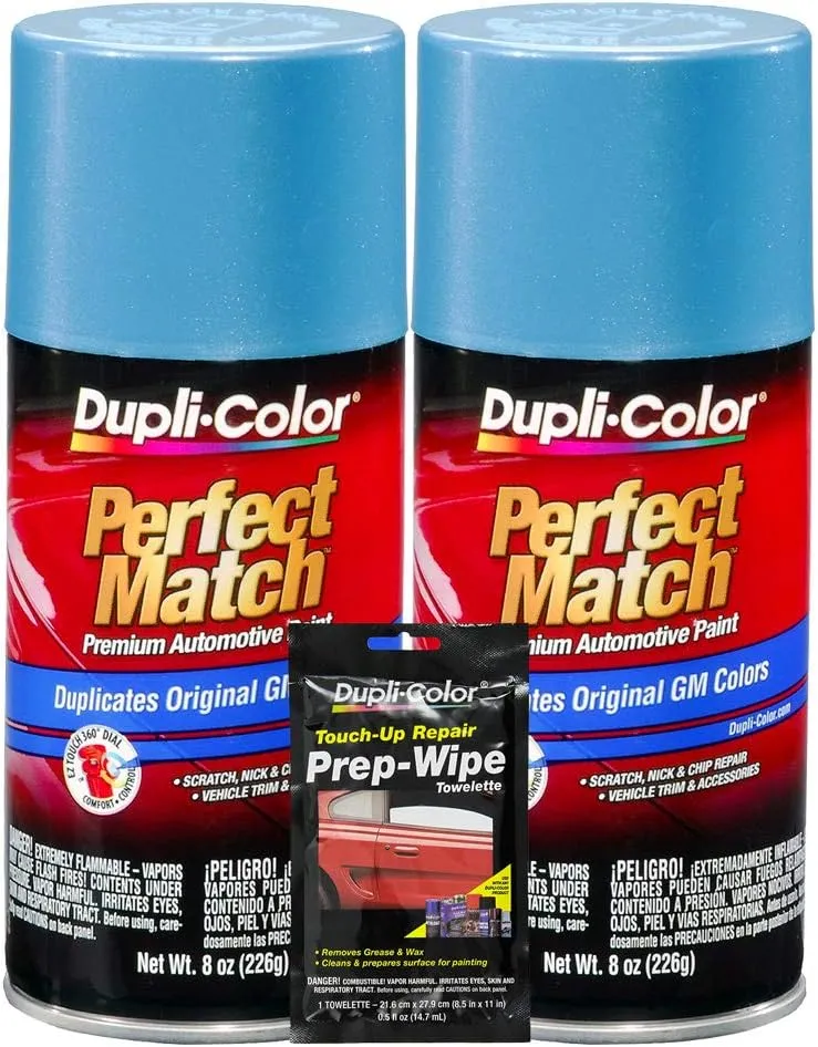 Dupli-Color Light Blue Metallic Exact-Match Automotive Paint For GM Vehicles - 8 oz, Bundles with Prep Wipe (3 Items)