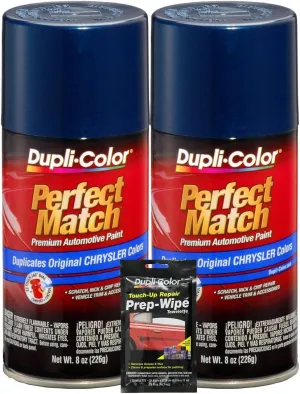 Dupli-Color Patriot Blue Metallic Perfect Match Automotive Paint for Chrysler Vehicles (8 oz.), Bundles with Prep Wipe (3 Items).