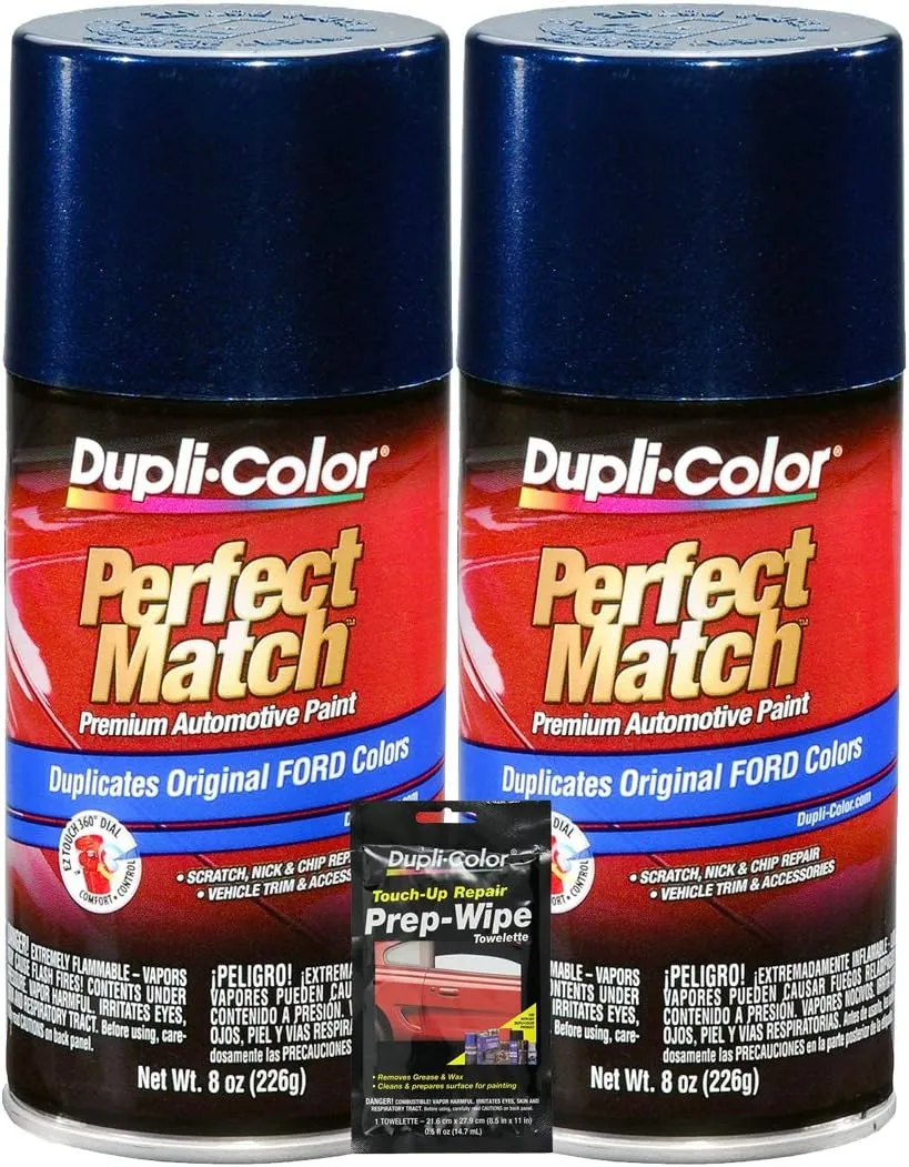 Dupli-Color Twilight Blue Metallic Exact-Match Automotive Paint for Ford Vehicles - 8 oz, Bundles with Prep Wipe (3 Items)