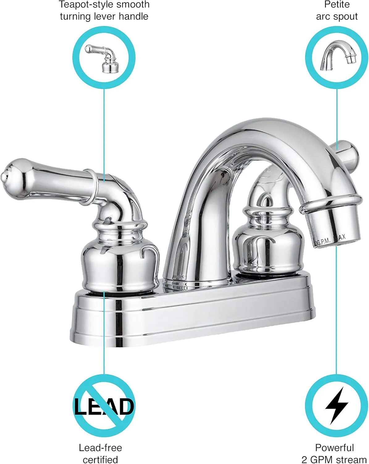 Dura Faucet DF-PL620C-CP RV Bathroom Sink Faucet - Smooth Turning 2-Lever (Chrome)
