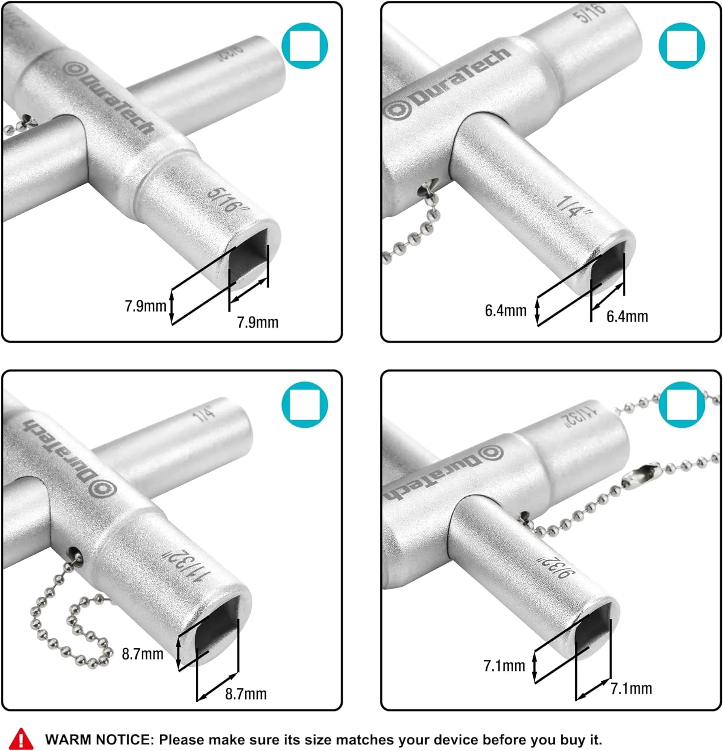 DURATECH 4 Way Sillcock Key Set, Utilities Key, Multi-functional Water Key, 2-Pack, for Valve, Faucet, and Spigots