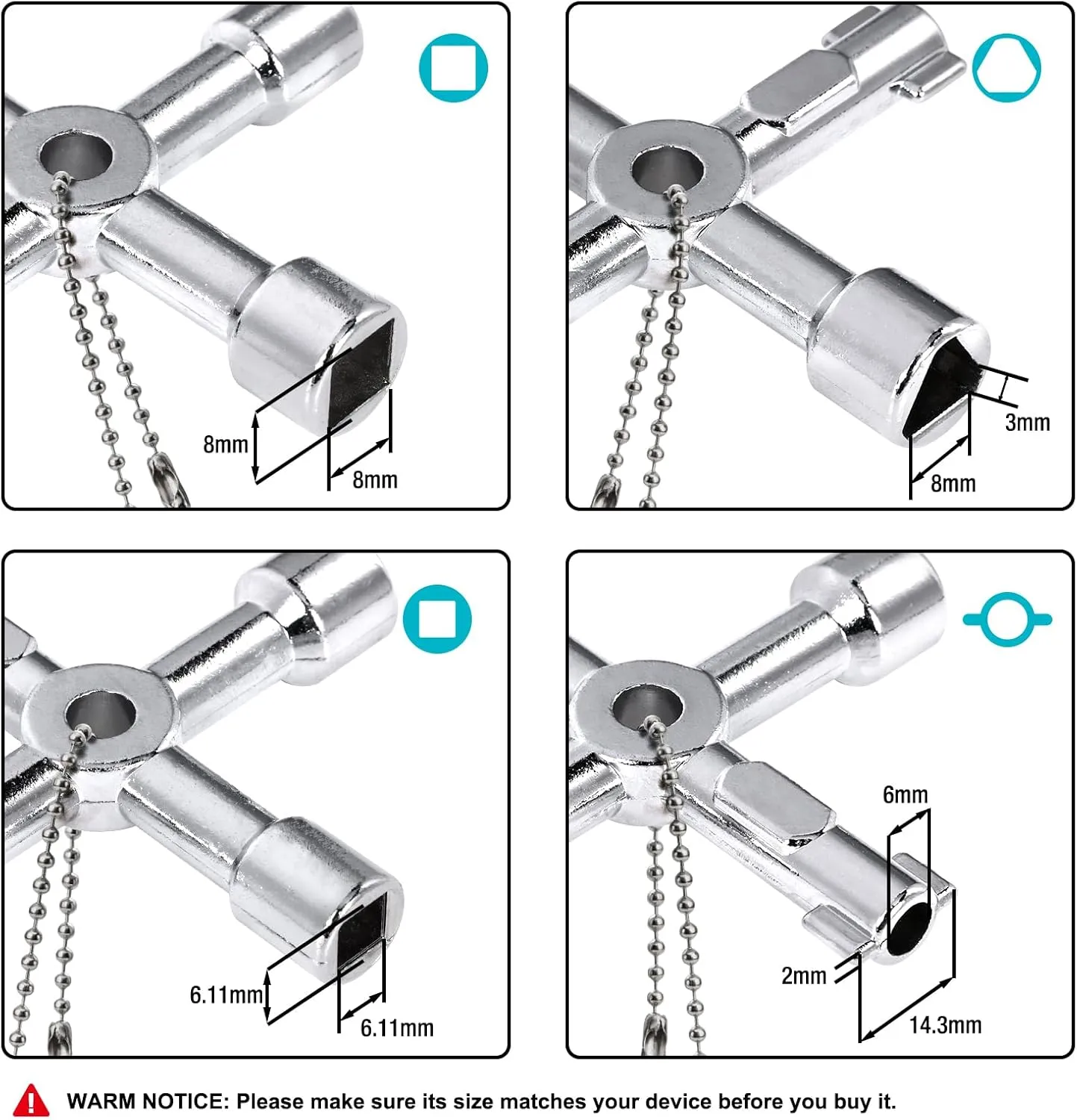 DURATECH 4 Way Sillcock Key Set, Utilities Key, Multi-functional Water Key, 2-Pack, for Valve, Faucet, and Spigots