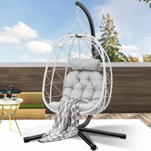 DWVO Egg Hanging Swing Chair with Stand Egg Chair Wicker Egg Chair with Cushions 330lbs for Patio, Bedroom, Garden and Balcony, Light Gray