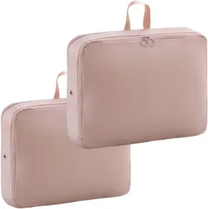 Dxcaicc 2 Packs Self-Compression Storage Tote Bags - Extra Large Space Saving Organizer with Secure Zipper Closure & Carry Handles for Moving/Home Organization,Pink,L