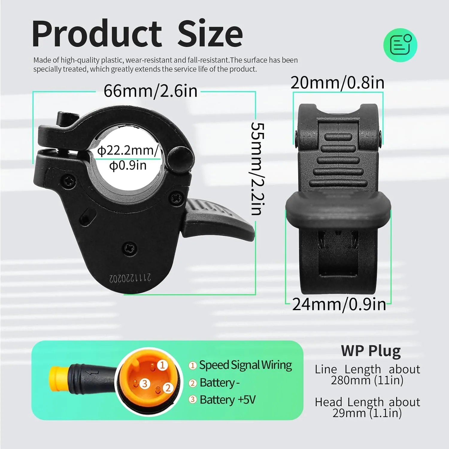 Ebike Thumb Throttle WUXING 300X Right/Left Hand Throttle for 24V 36V 48V 72V Electric Bicycle Accelerator