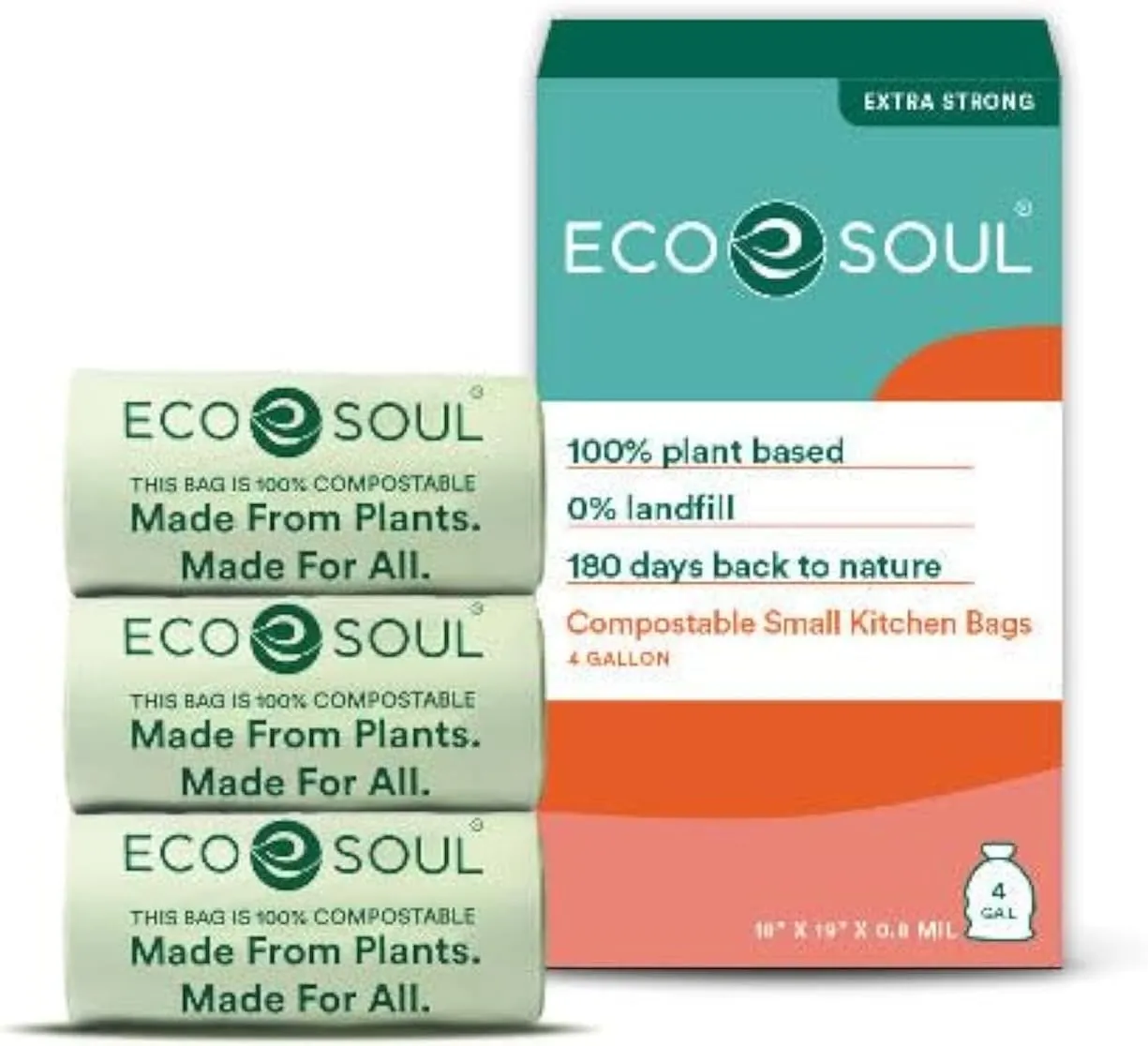 EcoSoul Home Compostable Small Kitchen Bags 4 Gallon