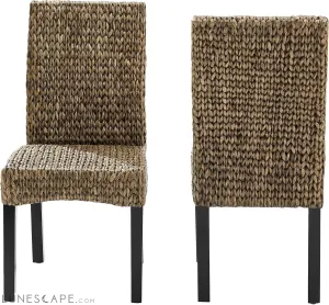 Edgewater Handwoven Natural Fiber Rattan Dining Chairs Set of 2