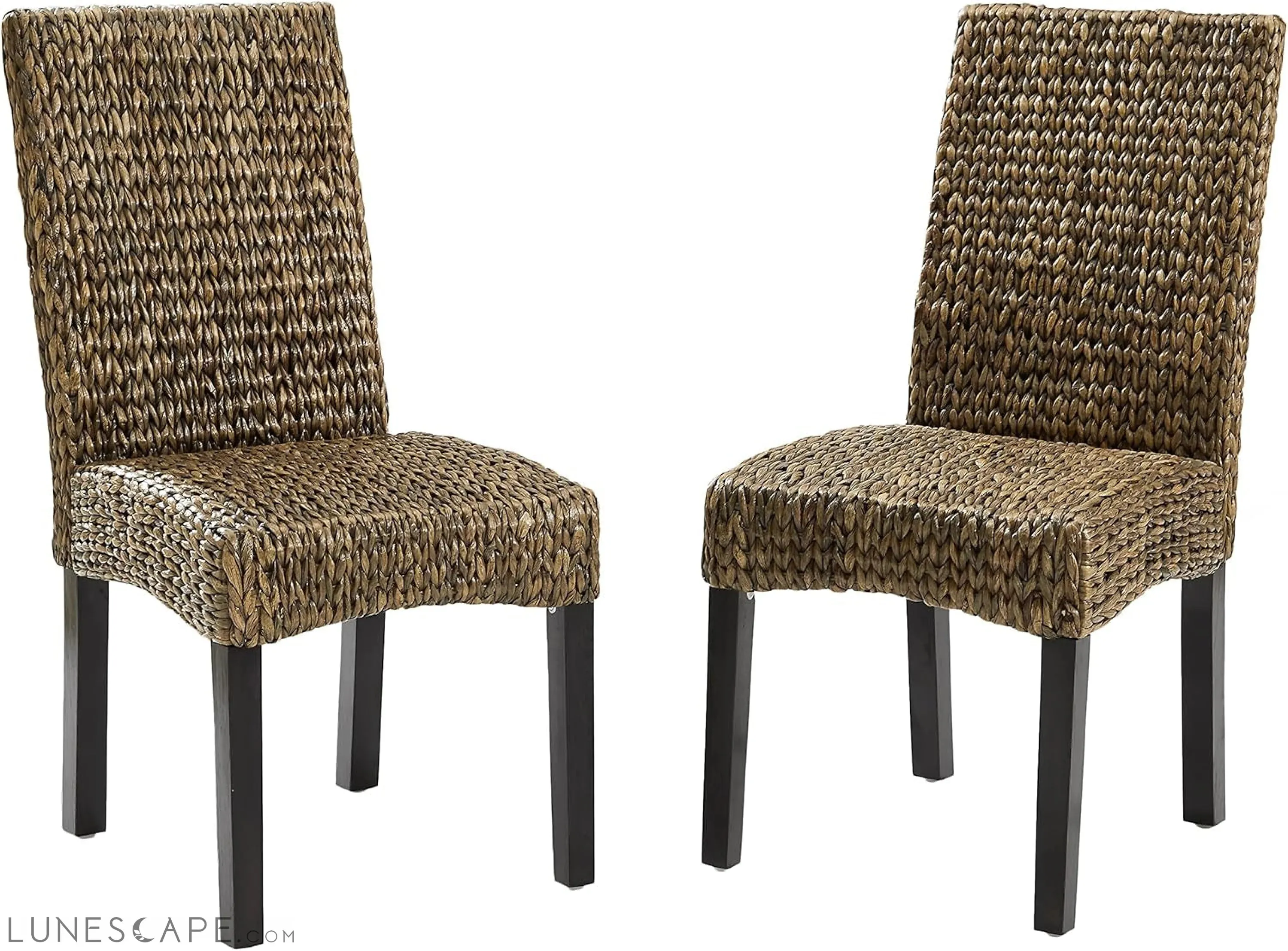 Edgewater Handwoven Natural Fiber Rattan Dining Chairs Set of 2