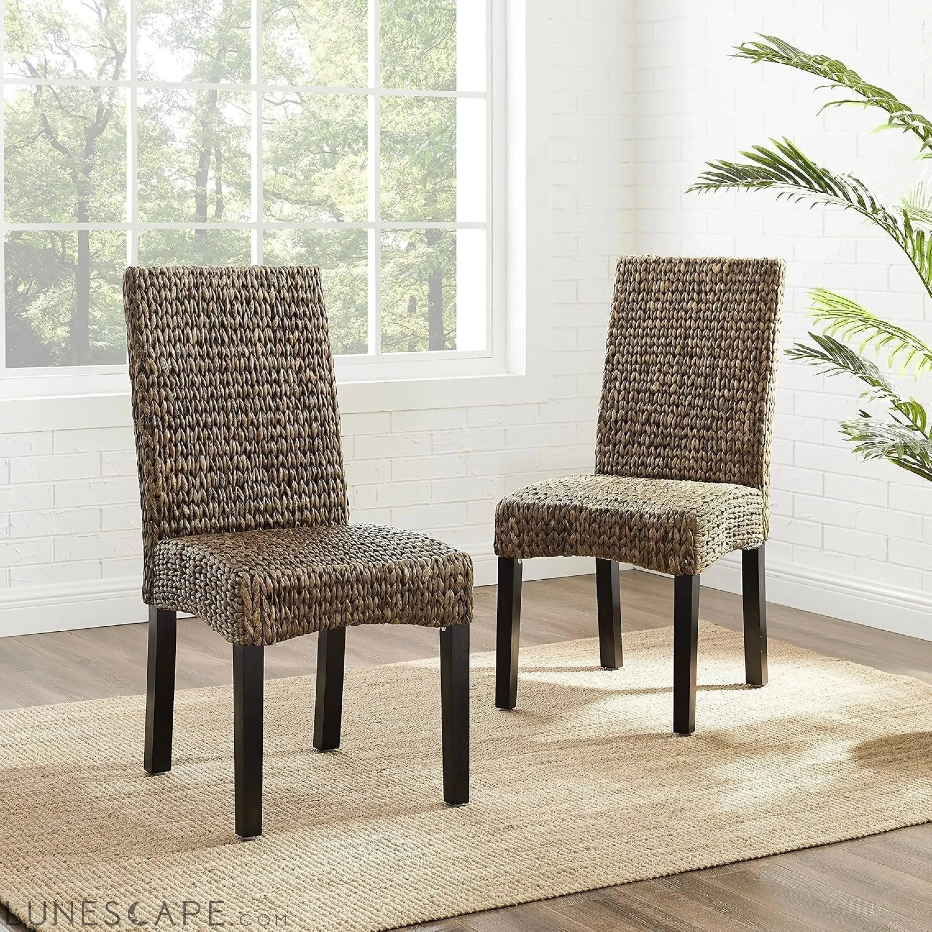 Edgewater Handwoven Natural Fiber Rattan Dining Chairs Set of 2