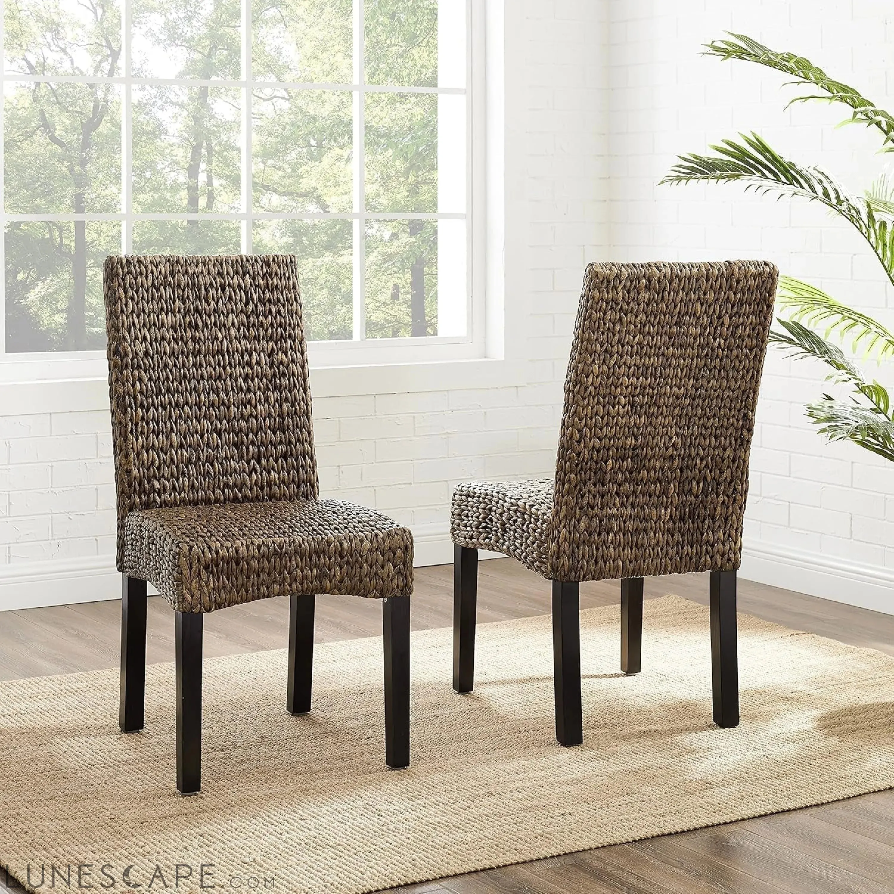 Edgewater Handwoven Natural Fiber Rattan Dining Chairs Set of 2
