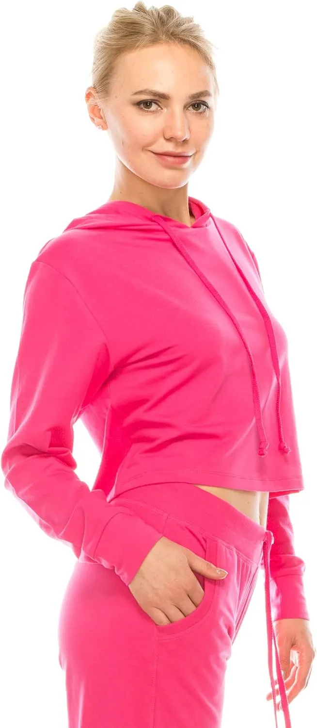 Eevee Women's Casual Crop Hoodie Sweatshirt - Long Sleeve Cute Cropped Plain Workout Drawstring Hooded Pullover Top…