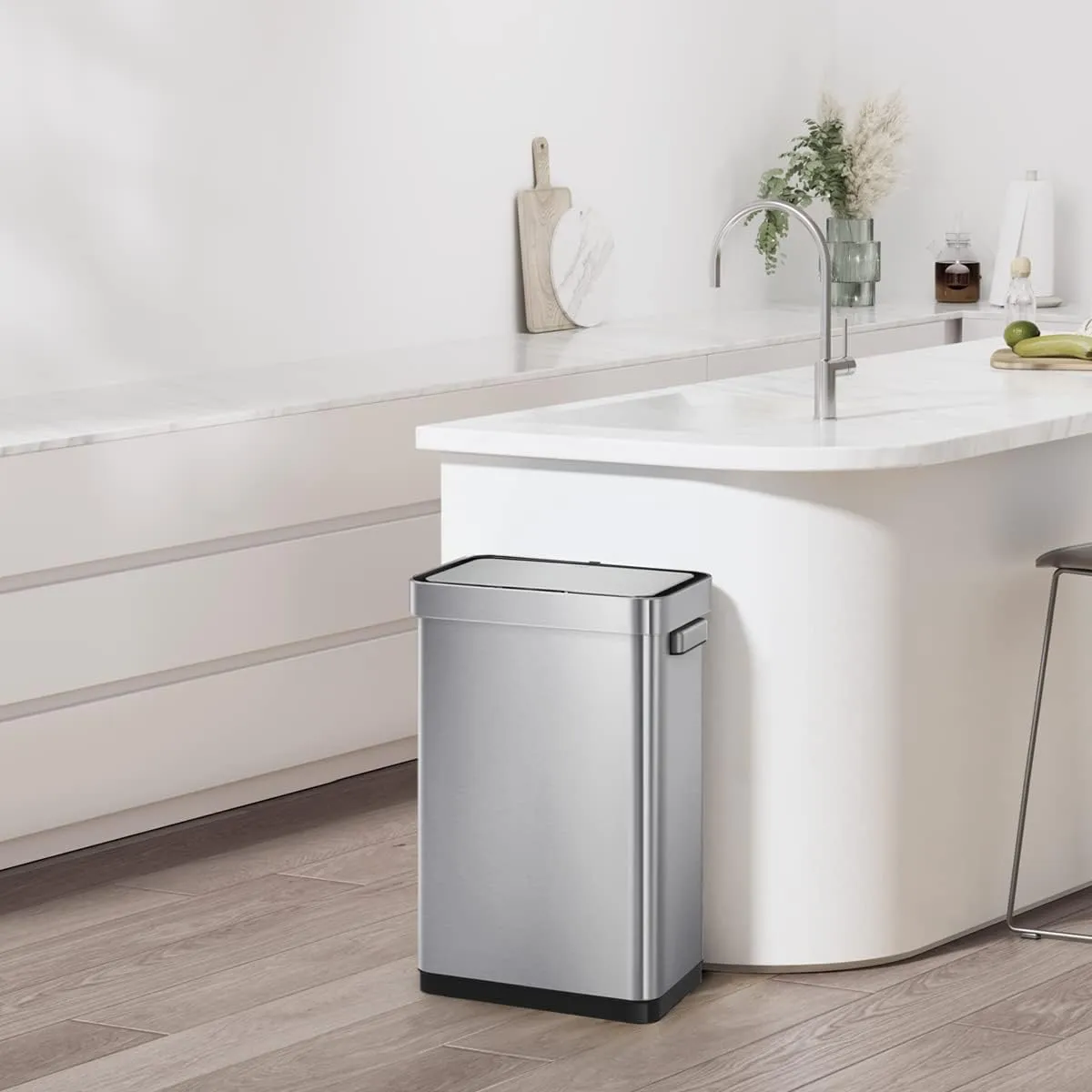 EKO Deluxe Mirage-T 50 Liter / 13.2 Gallon Touchless Rectangular Motion Sensor Trash Can, Matte Stainless Steel Finish