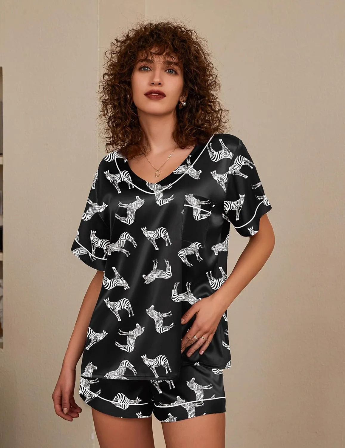 Ekouaer Silk Pajama for Women Short Sleeve Satin Pj Set Two Piece Soft Sleepwear Loungewear, S-XXL