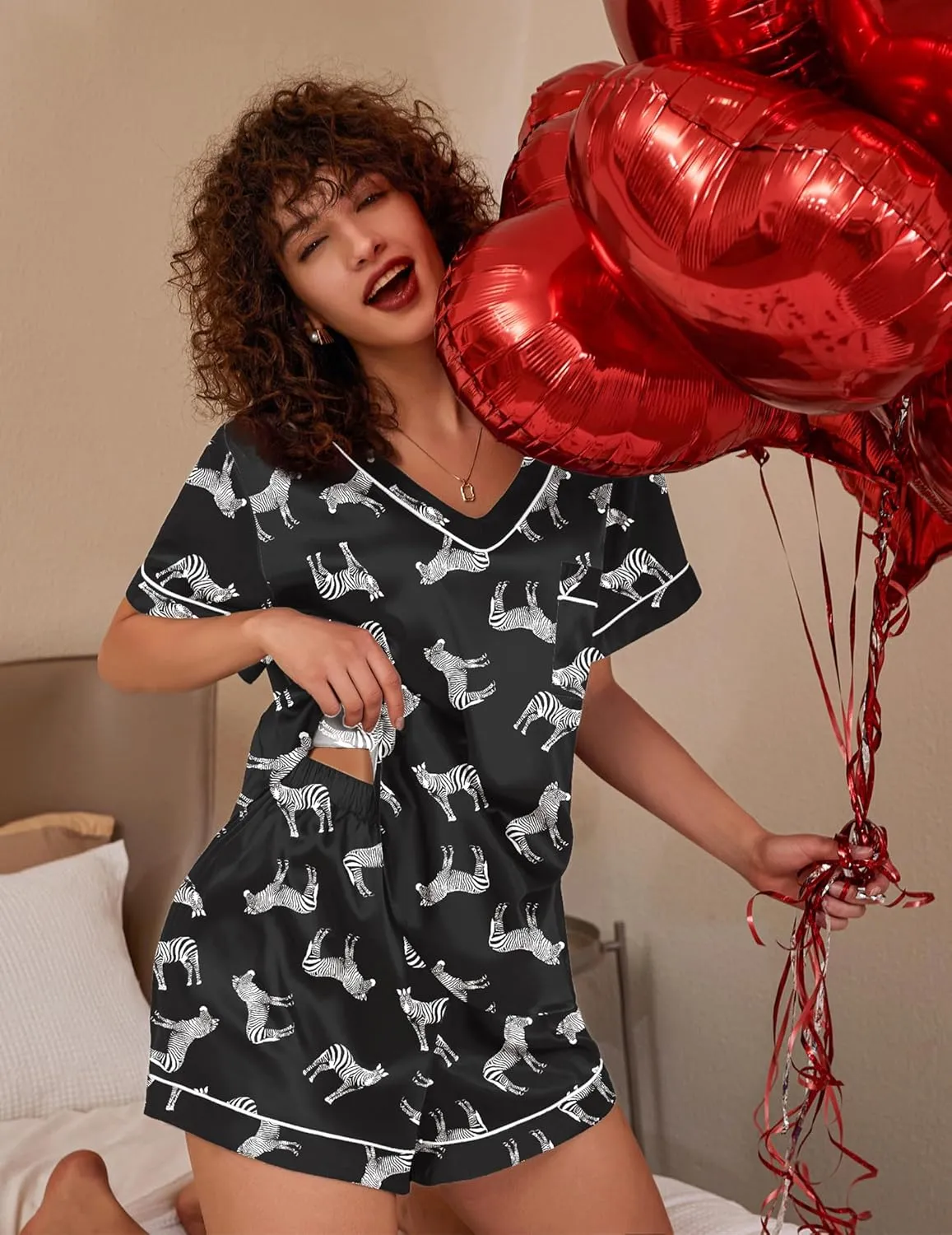 Ekouaer Silk Pajama for Women Short Sleeve Satin Pj Set Two Piece Soft Sleepwear Loungewear, S-XXL