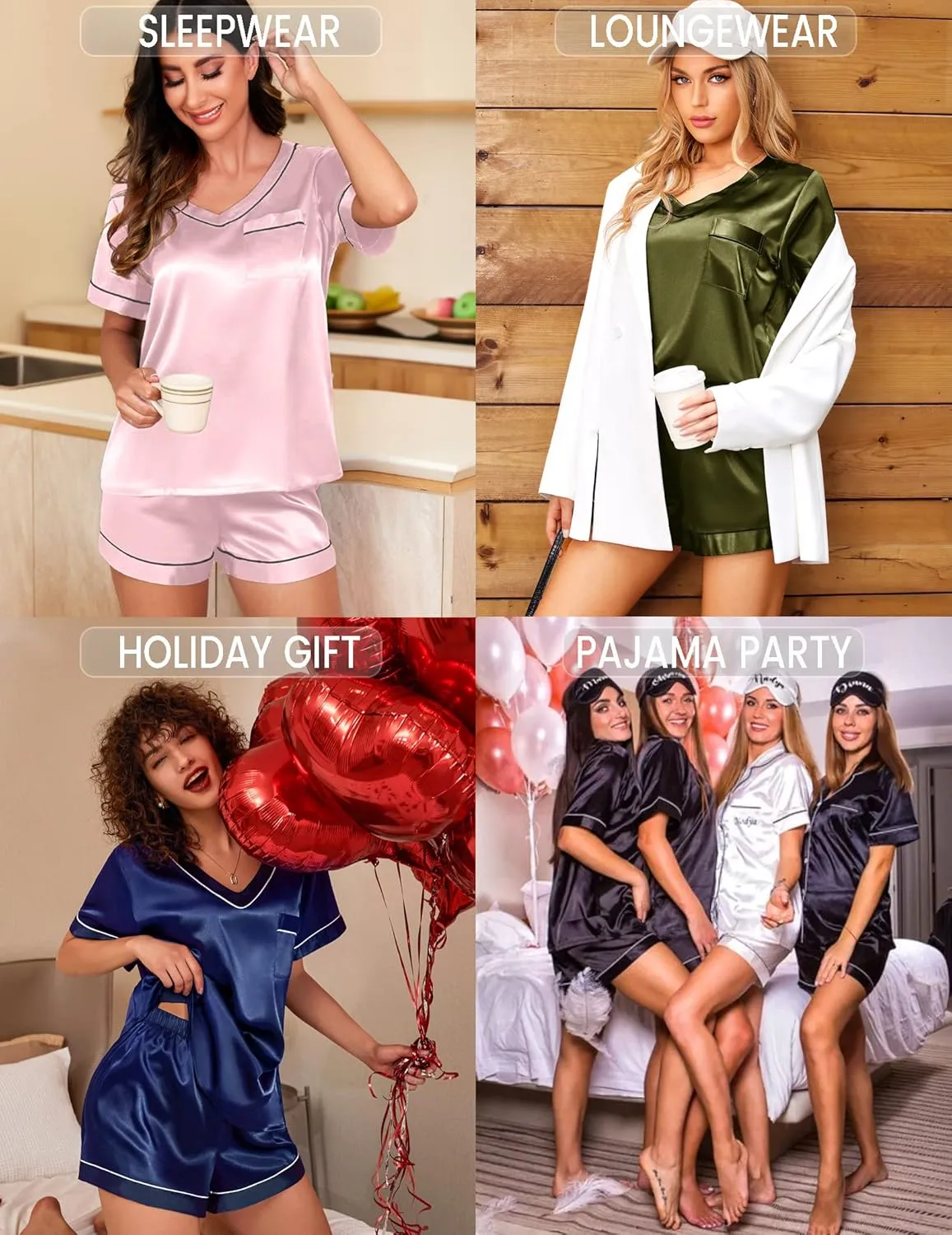 Ekouaer Silk Pajama for Women Short Sleeve Satin Pj Set Two Piece Soft Sleepwear Loungewear, S-XXL