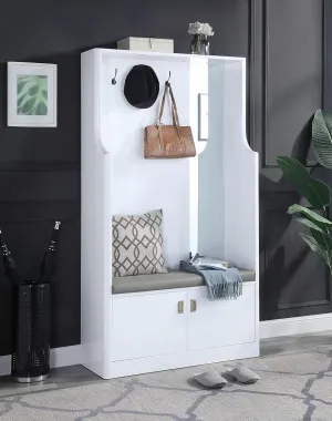 Elegant Hall Tree for Organized Entryway, Stylish Storage Solution with Mirror and Comfortable Seat, White High Gloss Finish
