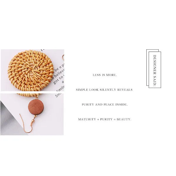Elegant Rattan Round Disc Dangle Earrings
