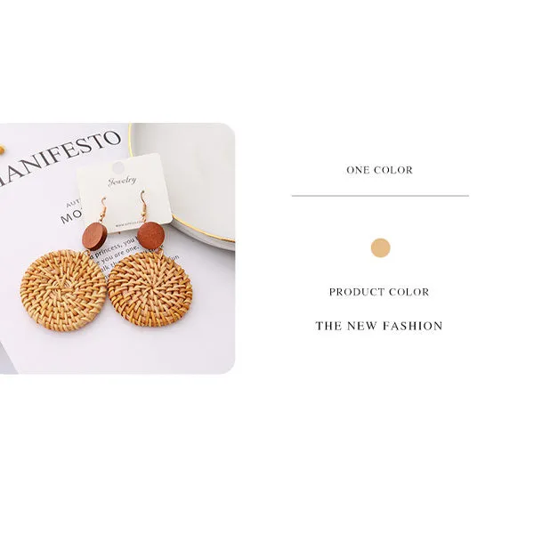 Elegant Rattan Round Disc Dangle Earrings