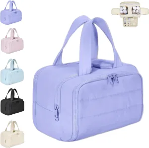 Elouva Toiletry Bag, Elouva Large Capacity Wide-Open Travel Cosmetic Bag, 4-in-1 Multi-functional Lightweight Makeup Bags (Light Purple)
