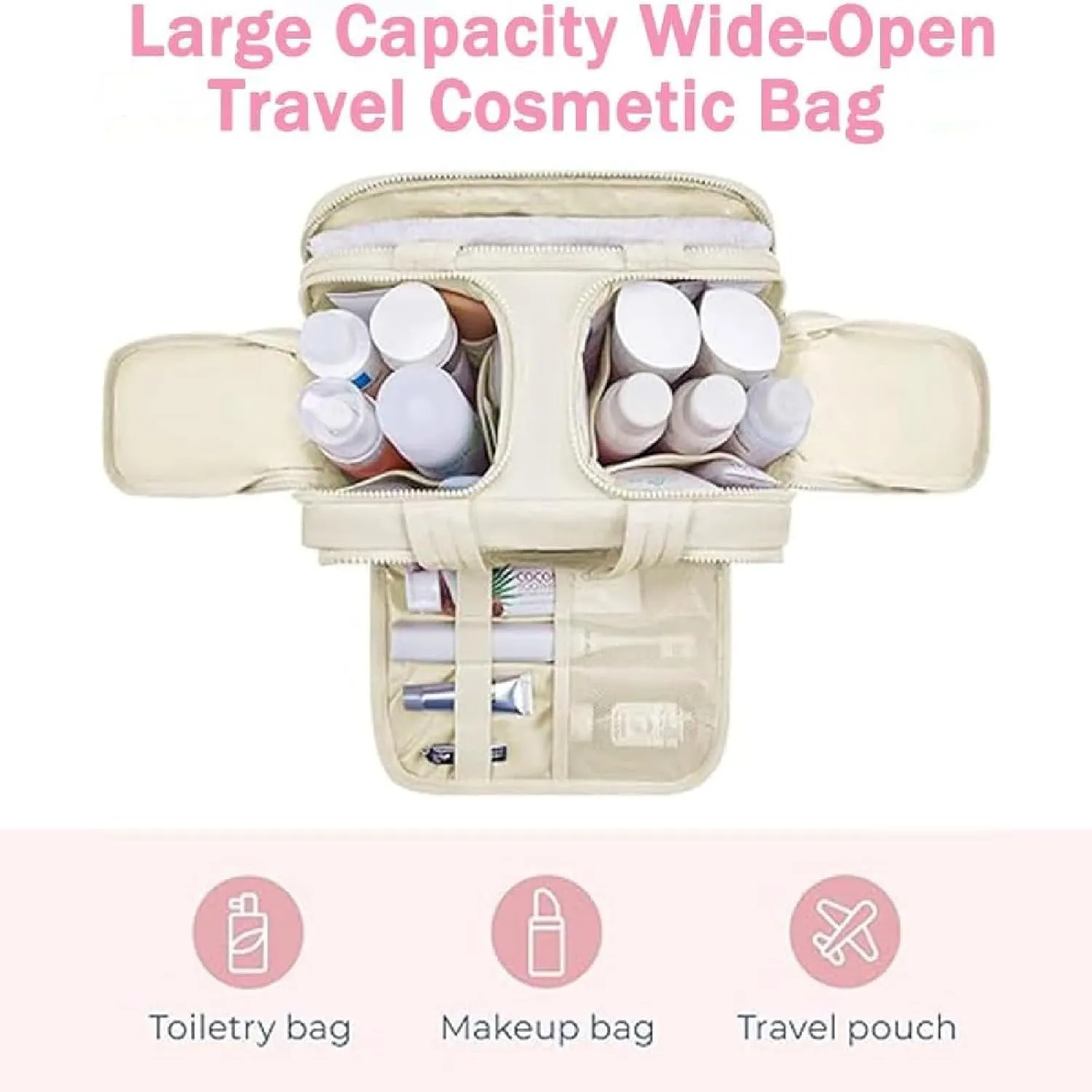 Elouva Toiletry Bag, Elouva Large Capacity Wide-Open Travel Cosmetic Bag, 4-in-1 Multi-functional Lightweight Makeup Bags (Light Purple)