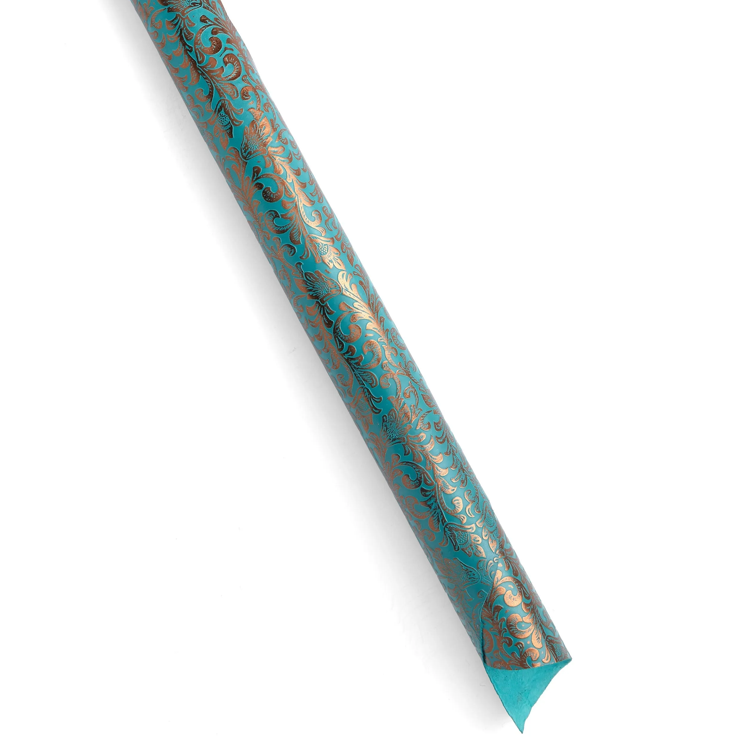 Embossed Metallic Floral Side Turquoise