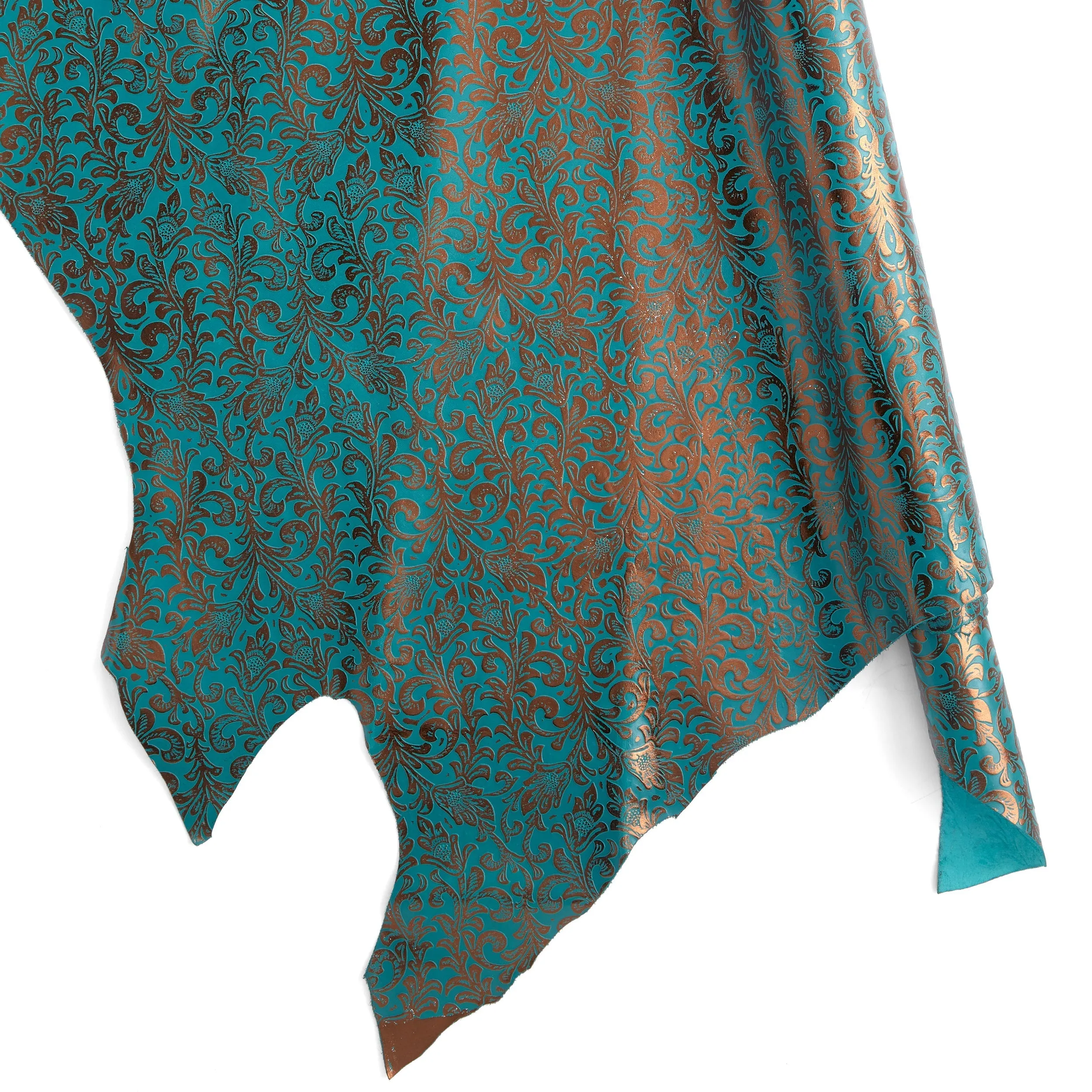 Embossed Metallic Floral Side Turquoise
