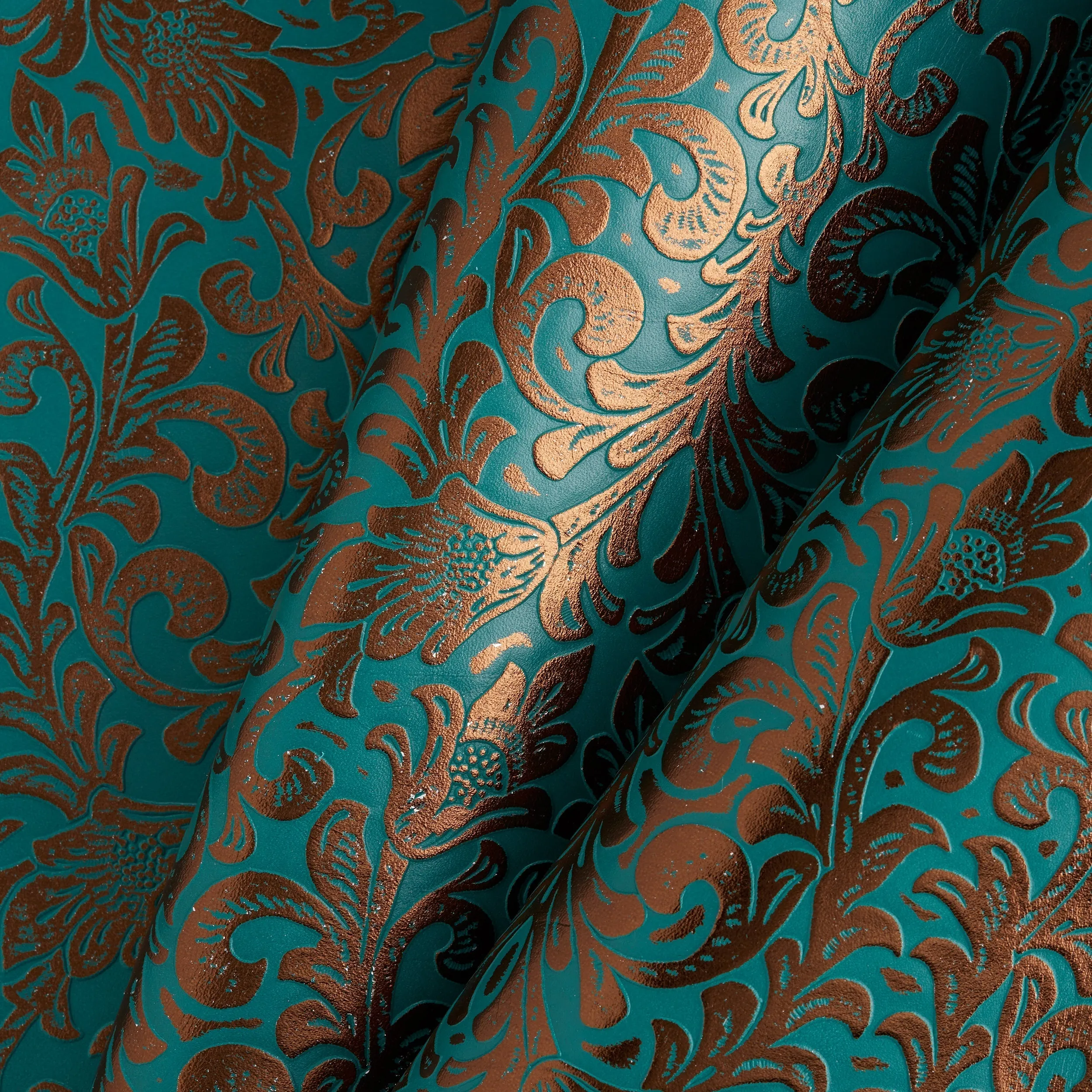 Embossed Metallic Floral Side Turquoise