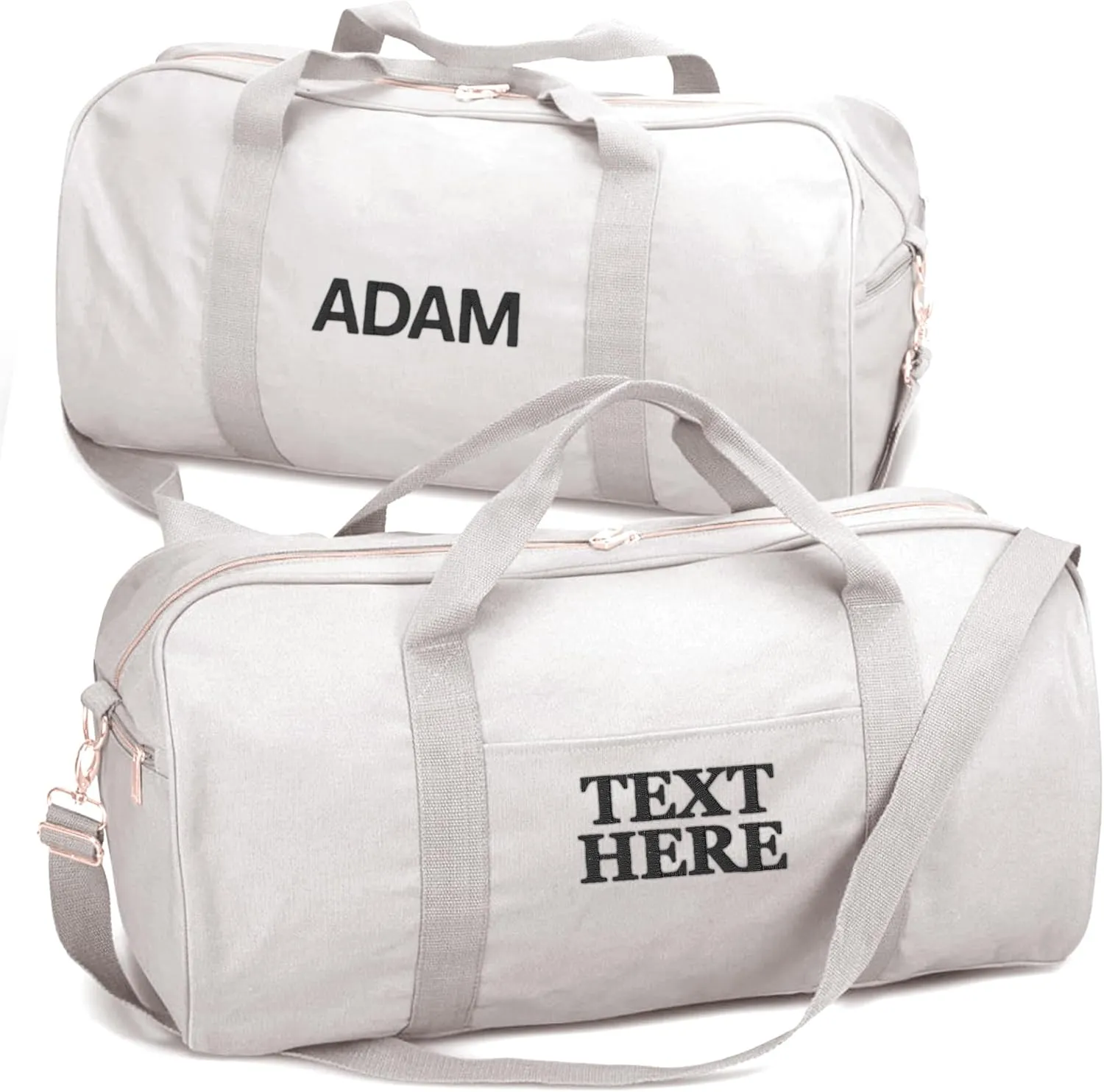 Embroidered Travel Duffle Bag with Name, Waterproof Personalized Weekender Bag, Custom Carry On Tote Bags for Women, Travel Essentials Gym Bag, Customized Hospital Bag, Overnight Luggage Bag - White