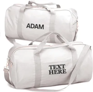 Embroidered Travel Duffle Bag with Name, Waterproof Personalized Weekender Bag, Custom Carry On Tote Bags for Women, Travel Essentials Gym Bag, Customized Hospital Bag, Overnight Luggage Bag - White