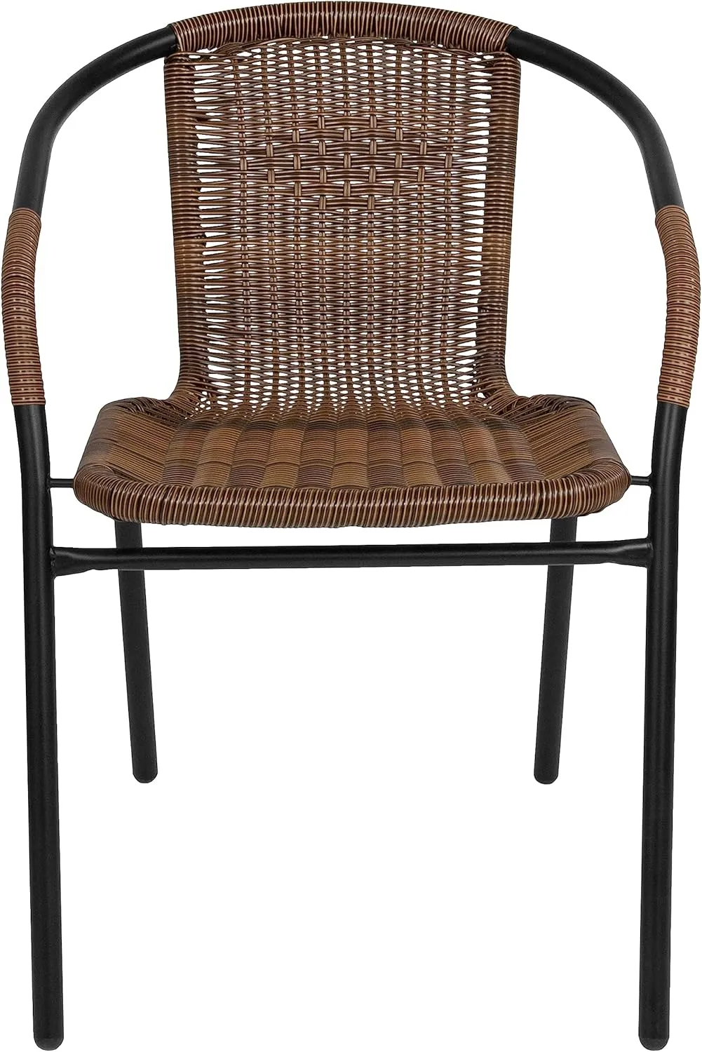 EMMA   OLIVER 2 Pack Medium Brown Rattan Indoor-Outdoor Restaurant Stack Chair with Curved Back
