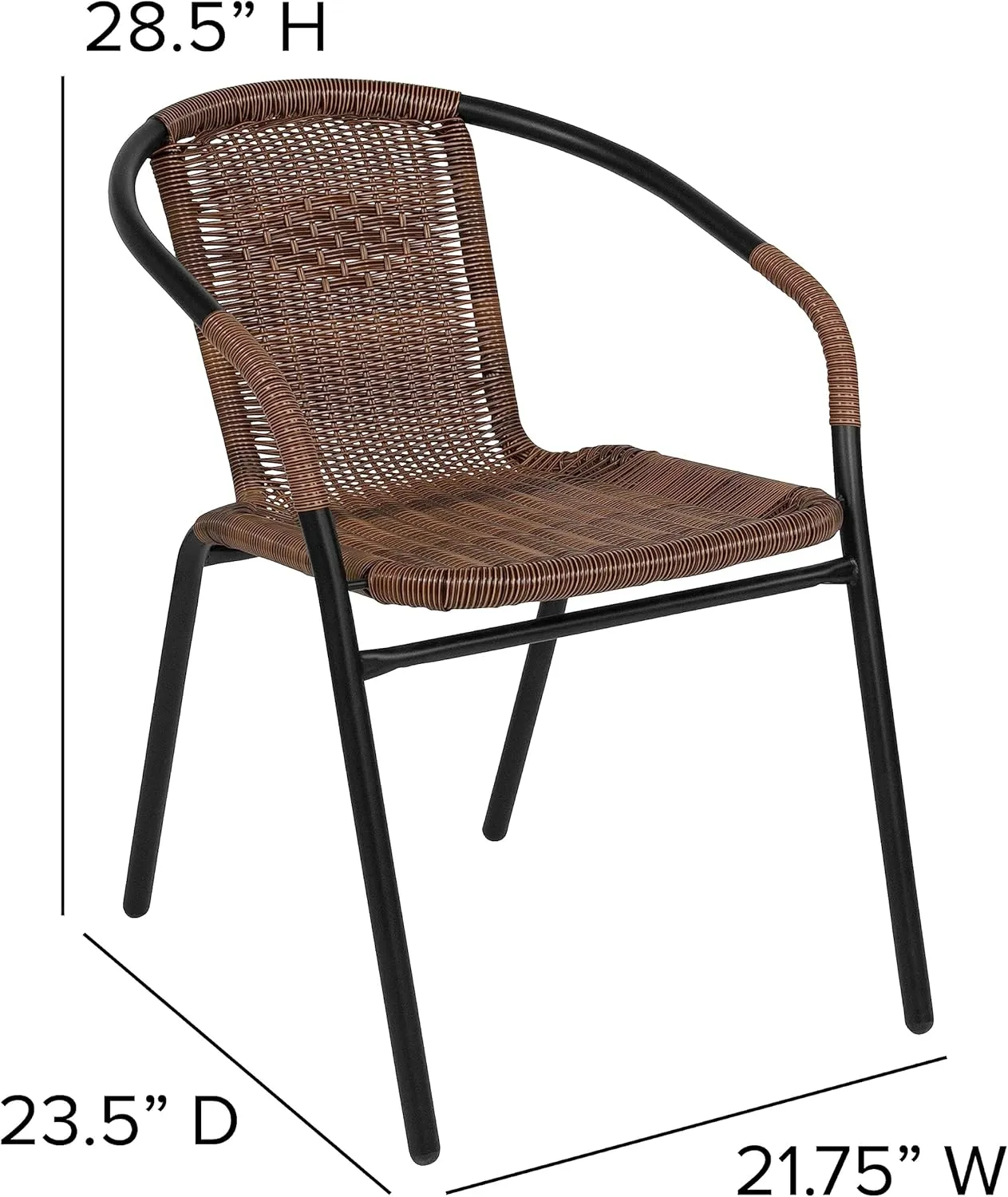 EMMA   OLIVER 2 Pack Medium Brown Rattan Indoor-Outdoor Restaurant Stack Chair with Curved Back