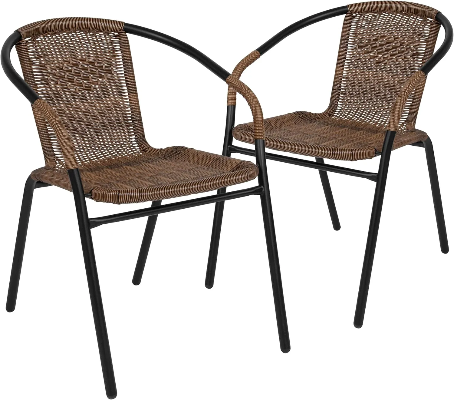 EMMA   OLIVER 2 Pack Medium Brown Rattan Indoor-Outdoor Restaurant Stack Chair with Curved Back
