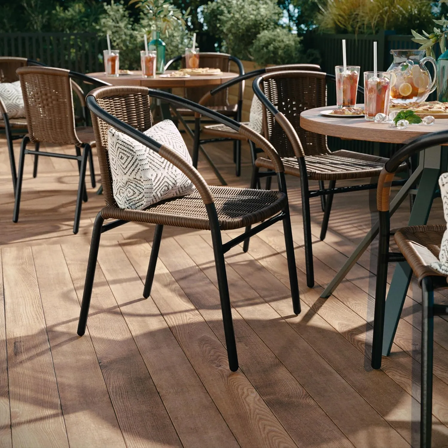 EMMA   OLIVER 2 Pack Medium Brown Rattan Indoor-Outdoor Restaurant Stack Chair with Curved Back