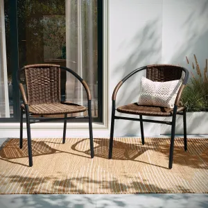 EMMA   OLIVER 2 Pack Medium Brown Rattan Indoor-Outdoor Restaurant Stack Chair with Curved Back